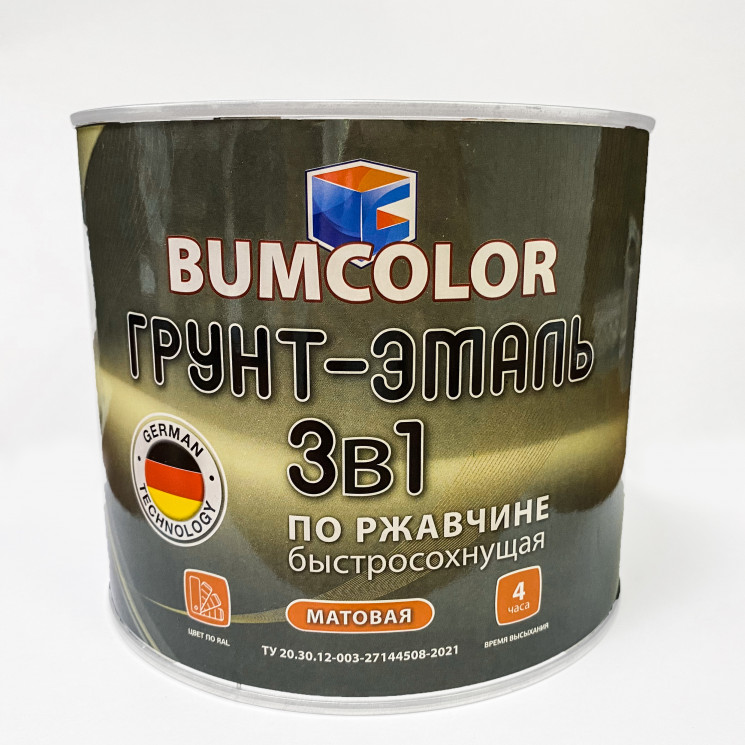 Грунт-эмаль 3 в 1 быстросохнущая мат. BUMCOLOR 1,8кг (цвет в ассортименте)
