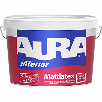Краска моющаяся для стен и потолков Aura Mattlatex 9л 