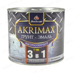 Грунт-эмаль 3 в 1 быстросохнущая матовая AKRIMAX-PREMIUM серая 1,7кг